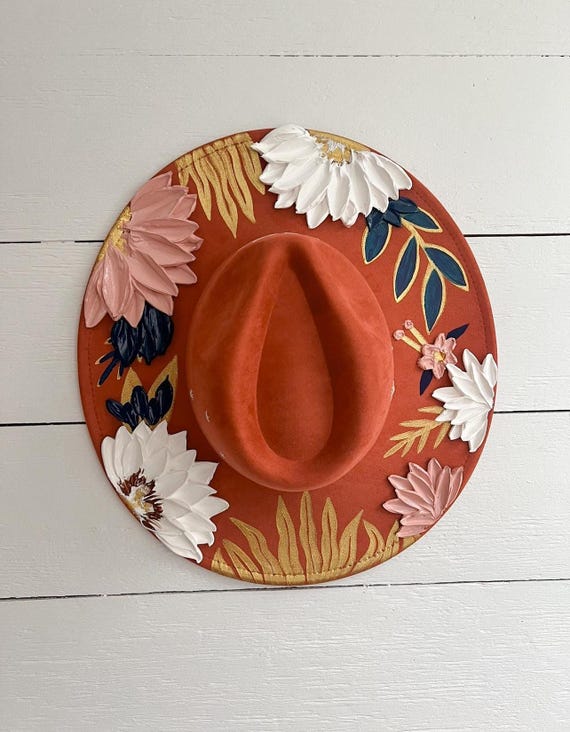 Floral Rancher Hat: Desert Boho Wide Brim, Thick Paint - Etsy display picture 1