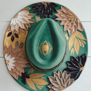 Flower Hat - Rancher Hat Thick Paint Hat - Boho Wide Brim Hat - Festival Accessory - Maternity Photos - Wedding Hat