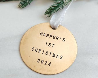 Baby’s First Christmas Brass Ornament - Stamped Child’s 1st Christmas - Keepsake Personalized Ornament
