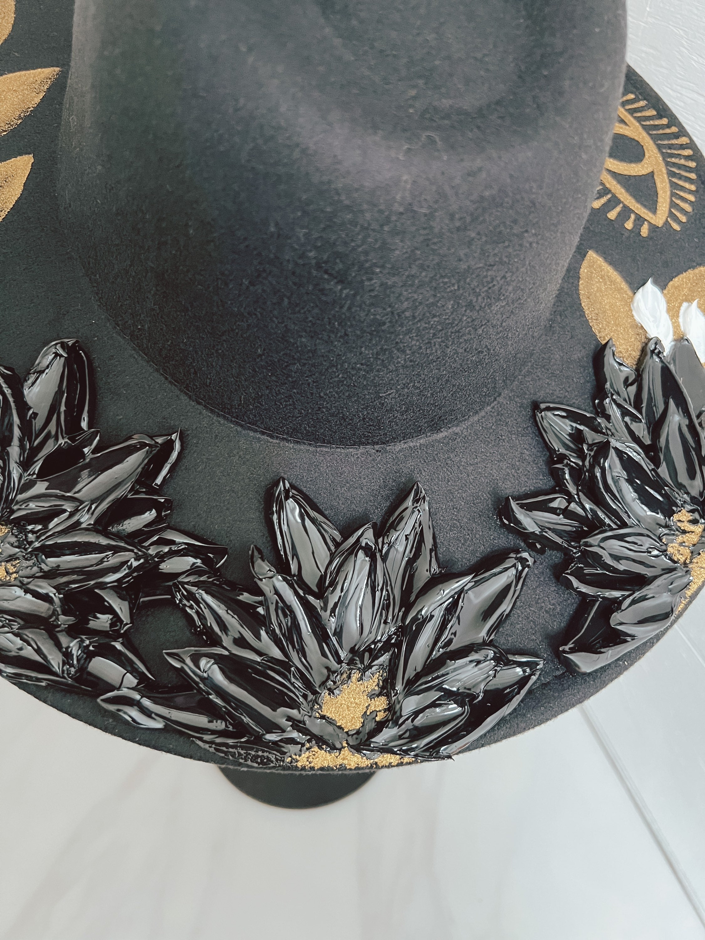 Boho Floral Embroidered Wide Brim Hat Festival Rancher Western‎ Style Laser Engraved Floral Suede Wide Brim Hat | Rancher Hat  main image 4