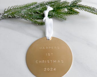 Baby’s First Christmas Brass 3&quot; Ornament - Engraved Child’s 1st Christmas - Personalized Keepsake Ornament