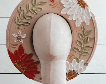 Flower Hat - Thick Texture Paint Rancher Hat - Festivals Outfit - Country Concerts Hat - Festival Accessory - Derby Hat Wide Brim
