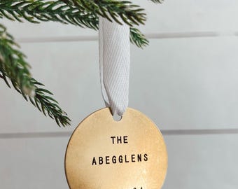 Wedding Date Ornament - Last Name Stamped Ornament - Marriage Date Ornament - Personlized Metal Ornament