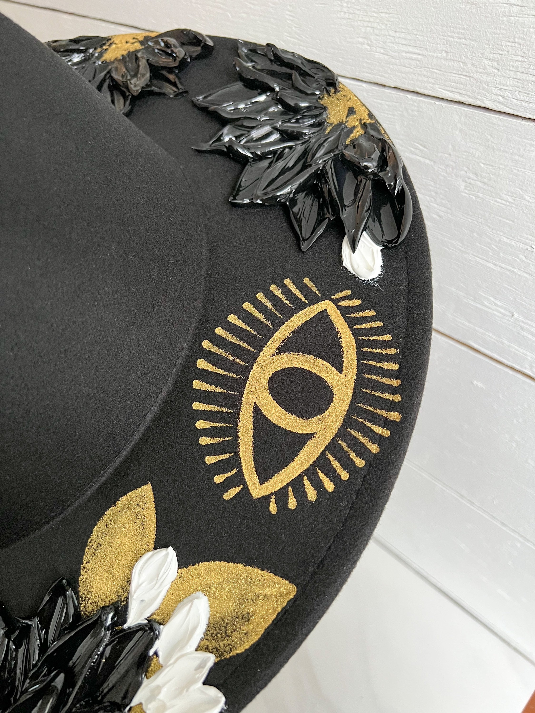 Elegant Mustard Wide-Brim Hat with Leaf Embroidery Amber Stiff-Brim Fedora Hat in Mustard | Vanelegance main image 3