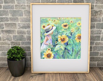 Piper in Sunflowers ~ hand painted art print