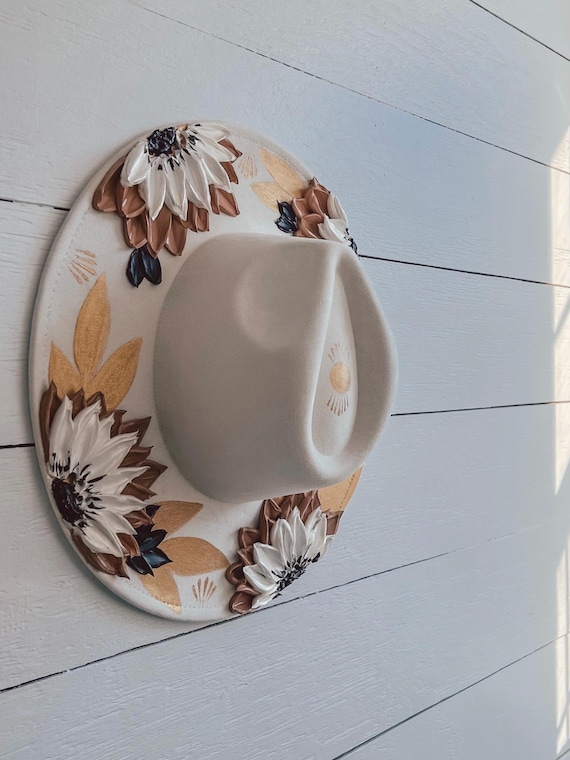 Hand painted wide brim rancher Desert Wide Brim Hat - Eye Rancher Hat - Flowers Boho Hat  main image 3
