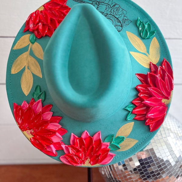 Flower Crown Hat - Burned Hat - Wedding Rancher Hat - Baby Shower Hat - Gender Reveal Wardrobe Hat - Maternity photos - Wide Brim Hat