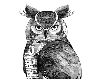 Great horned owl || Wildlife || A3 - A4 print