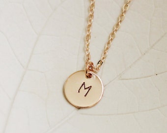 Rose Gold Initial Necklace / Bridesmaid Gift Idea / Monogram Jewelry / Custom Initial / Personalized Necklace / Hand Stamped / Letter / Gold