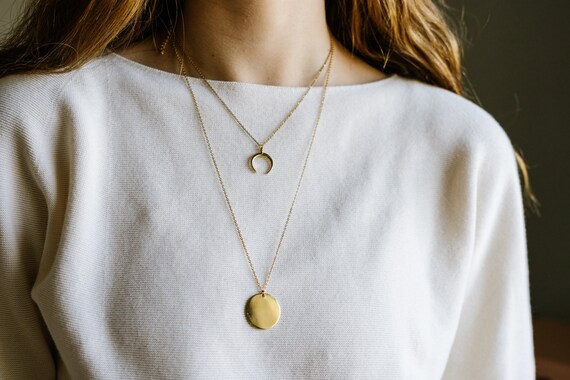 Gold Circle Necklace Gold Charm 