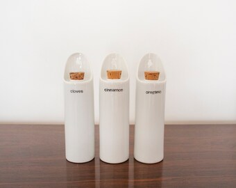 Vintage Lagardo Tackett Wall Hanging Spice Containers Jars Schmid Mid Century Modern Cloves Cinnamon Oregano