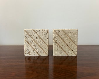 Vintage Travertine Cube Bookends by Fratelli Mannelli Mid Century Modern