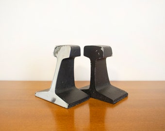 Mid Century Modern Rail Bookends Nickel Plate Railroad Tie Aubock Vintage Ben Seibel Rails Vintage
