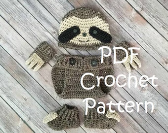 PDF CROCHET PATTERN| Baby Sloth Outfit| Baby Sloth Costume| Sloth Hat| Baby Crochet Pattern| Newborn Sloth| Sloth Photo Prop| Sloth Nursery