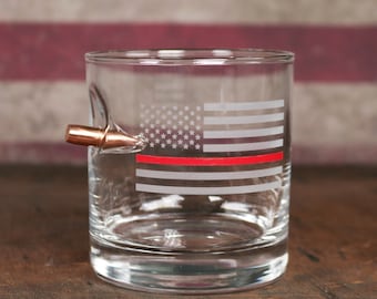 BenShot "Bulletproof" Thin Red Line Flag Rocks Glass - 11oz