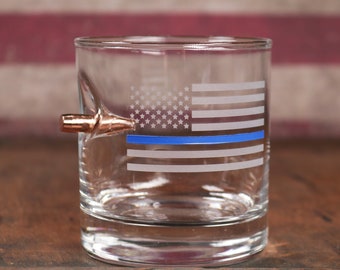 BenShot "Bulletproof" Thin Blue Line Flag Rocks Glass - 11oz