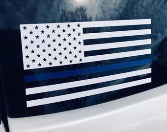 Thin Blue Line American Flag Decal (solid union) Die Cut Vinyl Sticker