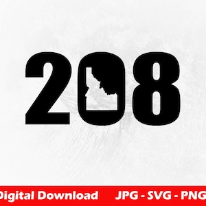 208 Idaho Design - PNG, SVG, JPG Descarga digital / Idaho, Estado de Idaho, 208, Diseño de calcomanías de Idaho, 208 Pegatina, Diseño del estado de Idaho, Vector