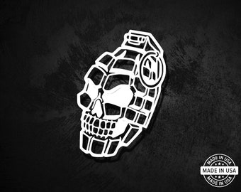 Grenade Skull Vinyl Window Decal, Die Cut Sticker