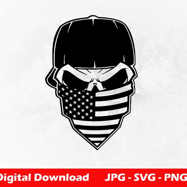 American Flag Skull Bandana Design - PNG, SVG, JPG Digital Download / American Flag, Skull, Bandana, Patriot, Skull Flag, Design, Vector