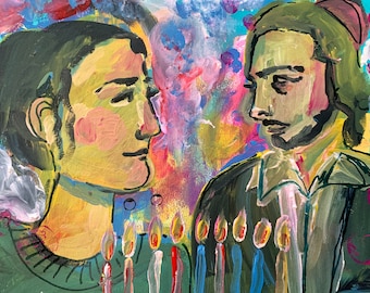 Arte de parede de Hanukkah com técnicas mistas