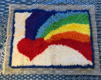 1980s Rainbow Latch Hook ready to be turned into a pillow