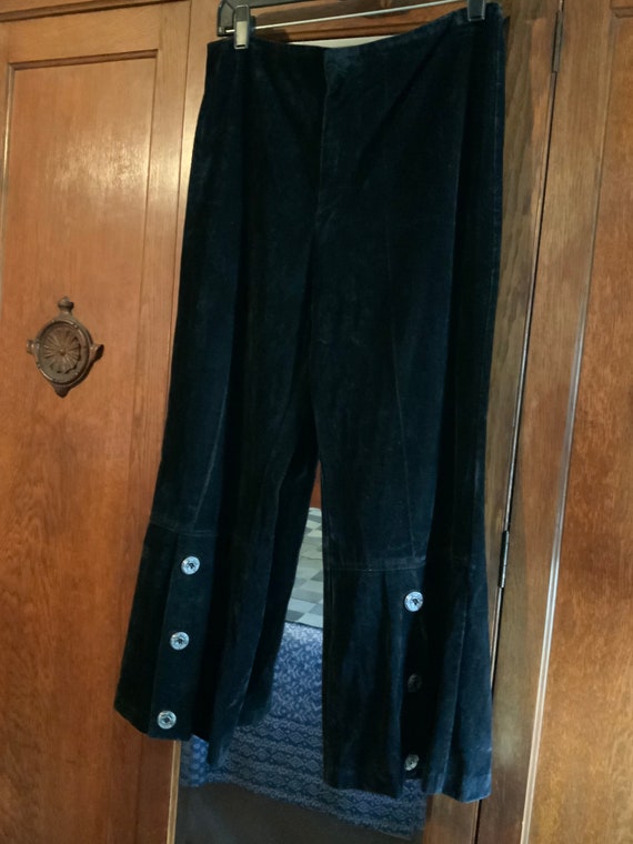 Vintage Black Velvet Bell Bottom Pants, Size Small - image 1