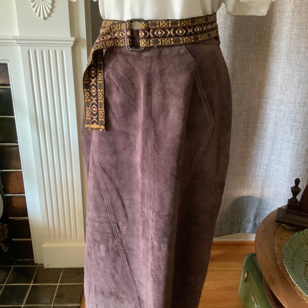 1990s Bagatelle Brown Suede Long Skirt