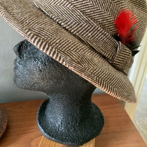 Vintage Country Gentleman Tweed Fedora with Feathers, Size 7 1/4