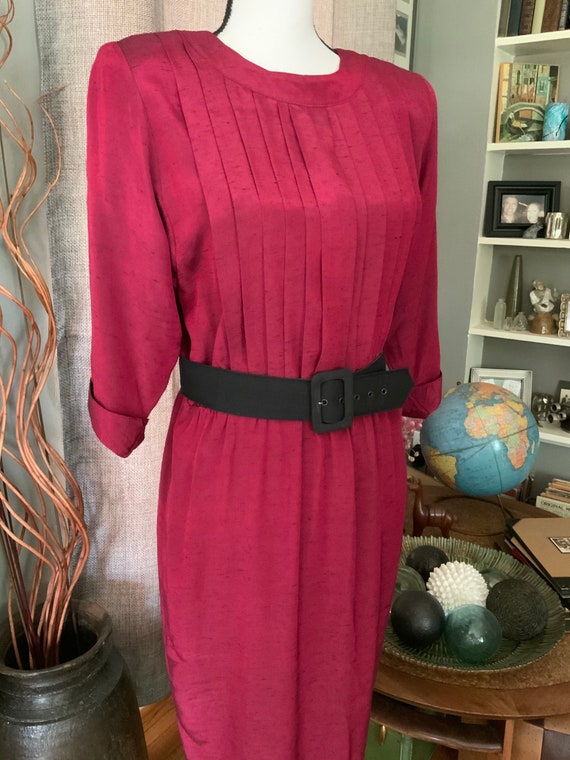 1980s Nina Piccalino Fuschia Pleated dress w/ shou