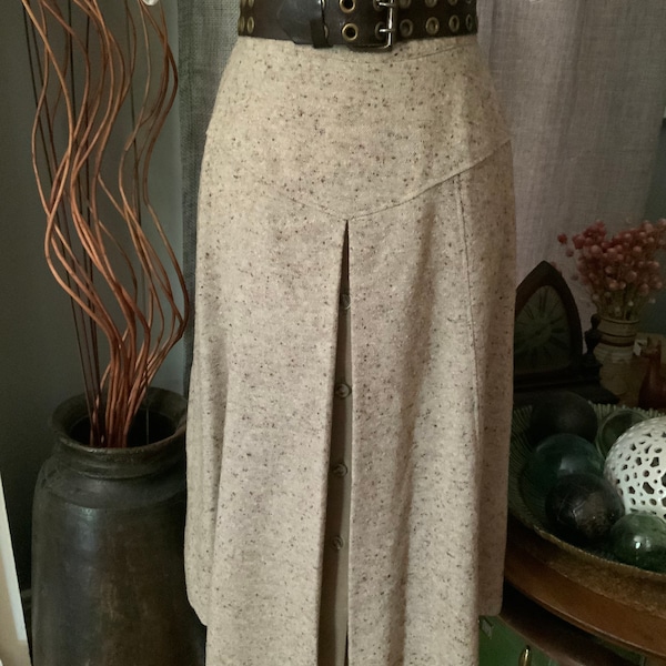Karen Silton of California wool skirt with suede button up insert