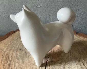 Vintage White Ceramic Akita Dog Statue