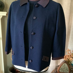 Vintage Butte Knit 100% Navy / Purple Wool & Satin Sweater set