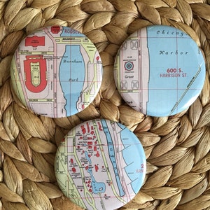 3 Vintage Chicago Map Magnets