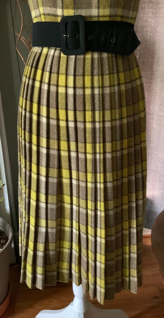1960s brown and yellow  Wool Dress with Pleats - image 9