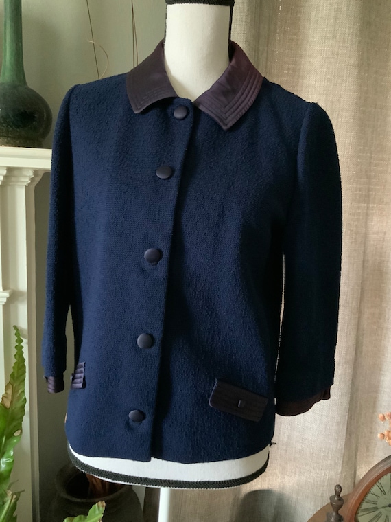 Vintage Butte Knit 100% Navy / Purple Wool & Sati… - image 2