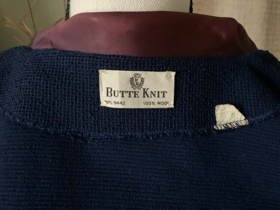 Vintage Butte Knit 100% Navy / Purple Wool & Sati… - image 8