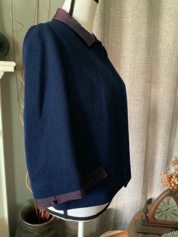 Vintage Butte Knit 100% Navy / Purple Wool & Sati… - image 3