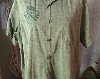 Palmland Original Distinctive Stitching green Hawaiian shirt, Size Large