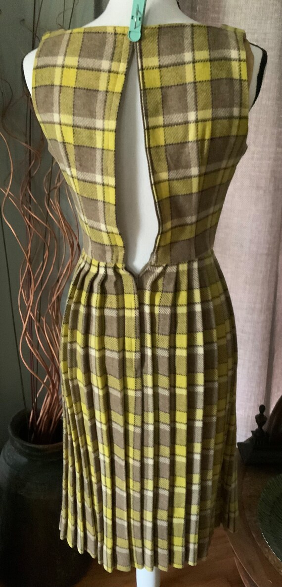 1960s brown and yellow  Wool Dress with Pleats - image 7