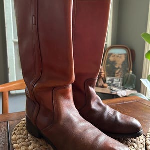 Vintage Frye 14.25” tall brown leather  boots, Size 11D, #3572