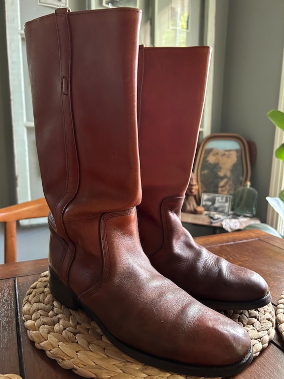 Vintage Frye 14.25” Tall Brown Leather Boots, Size 11D  display picture 1