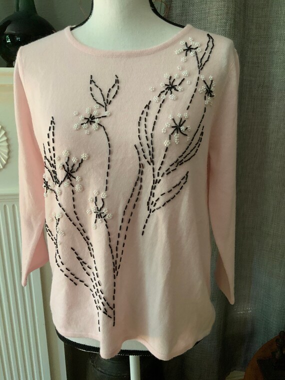 Fashion Classics pink beaded sweater - image 1