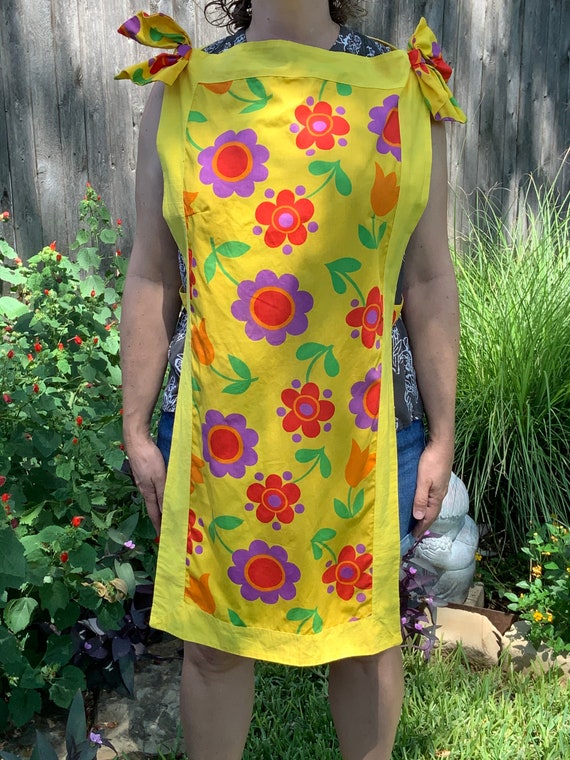 Vintage Yellow Floral Painting Smock/ Apron with s