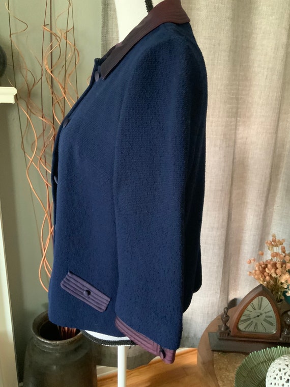 Vintage Butte Knit 100% Navy / Purple Wool & Sati… - image 4