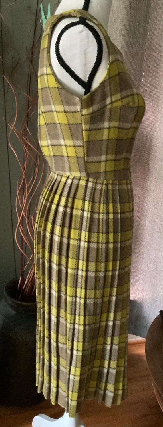 1960s brown and yellow  Wool Dress with Pleats - image 5