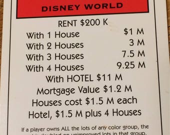 Disney World Monopoly Property Deed from Electronic Banking Monopoly Game for the Disney Collector