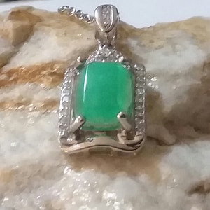 Emerald Resin Sterling Silver CZ Necklace
