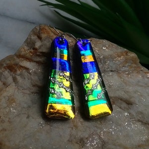 Multicolored Wood, Foil and Resin Color-Changing Earrings Style 1