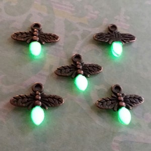 Glowing Firefly Charms, Copper with White Abdomens, 5 per pack